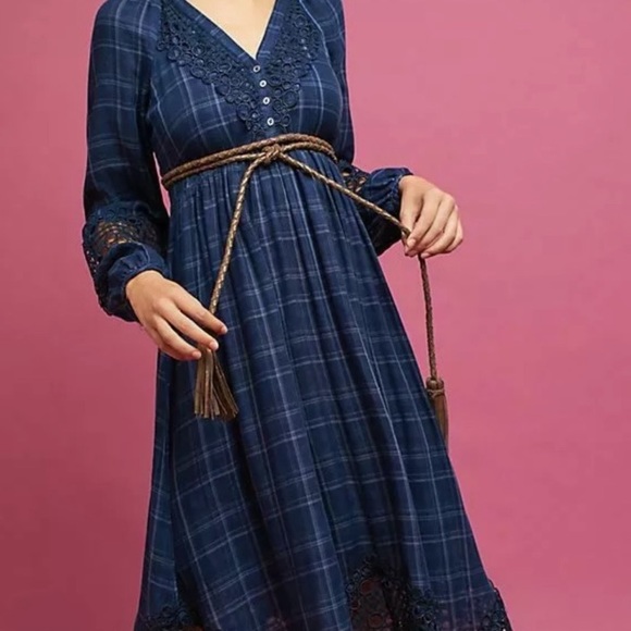 Anthropologie plaid kerchief dress with open weave lace design - Picture 2 of 12